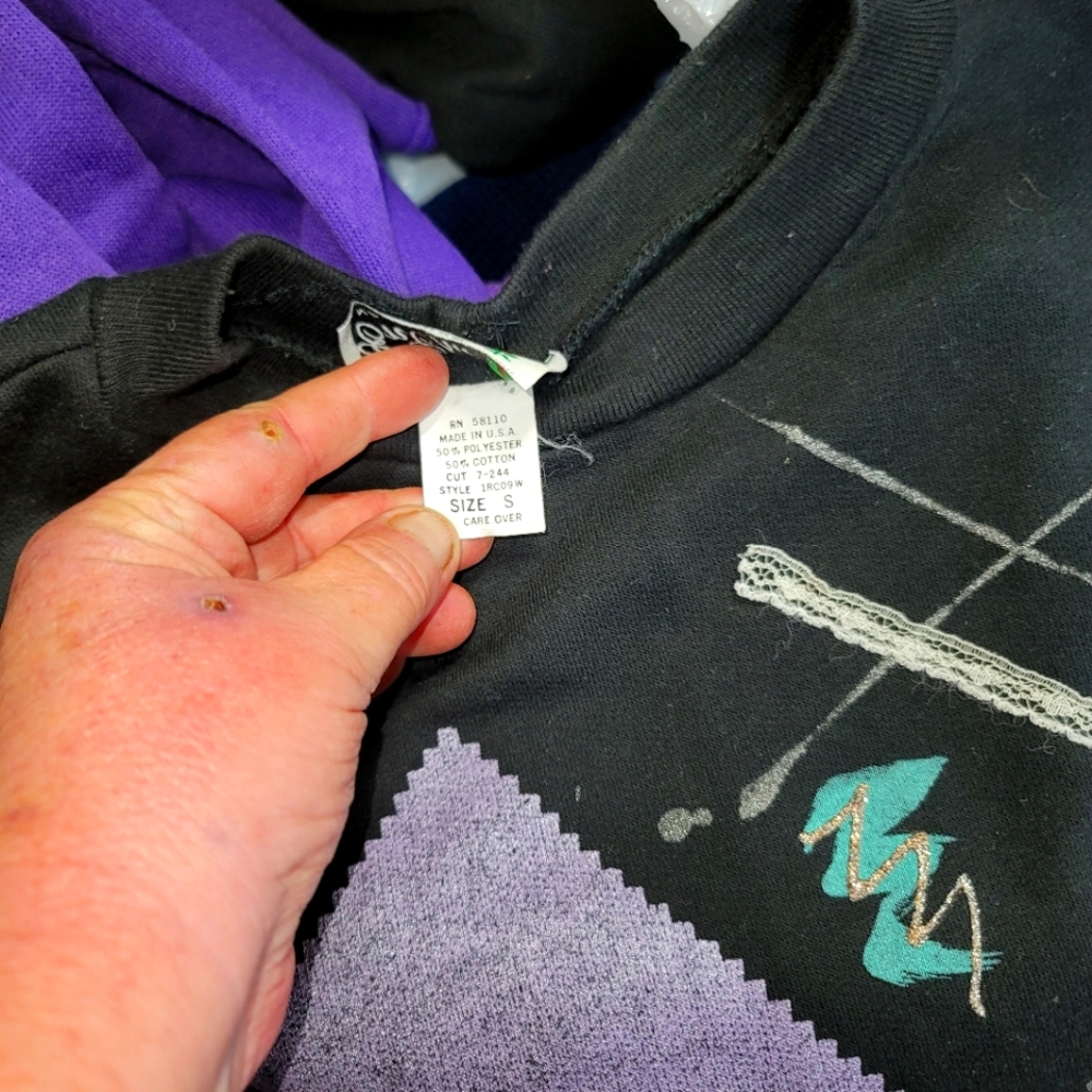 1990s  Vintage Enchante sweatshirt light weight black and purple sliver  small